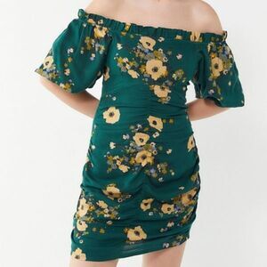 Urban Outfitters Floral Green Ruched Dress